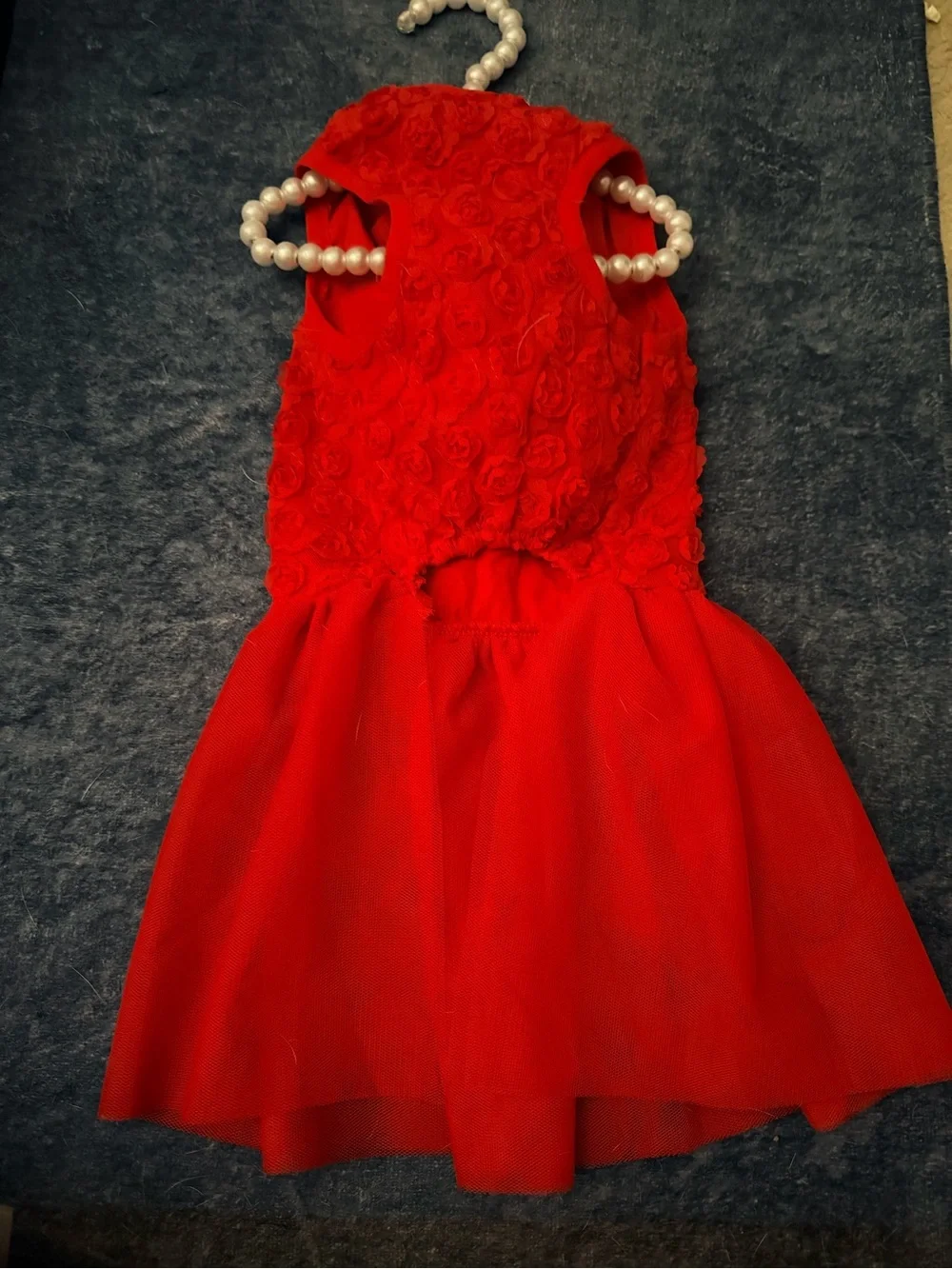 Classic Red Rosette Bow Dog Dress - Elegant Pet Party Outfit